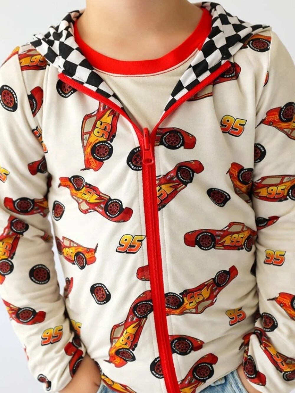 Posh Peanut White & Red Race Car Zip Hoodie